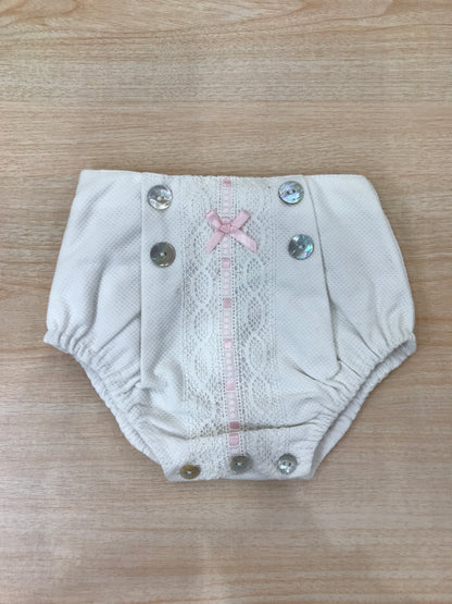 Culotte Paz Rodriguez in cotone con pizzo applicato sul davanti e fiocchetto rosa centrale