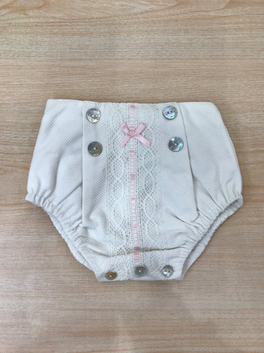 Culotte Paz Rodriguez in cotone con pizzo applicato sul davanti e fiocchetto rosa centrale