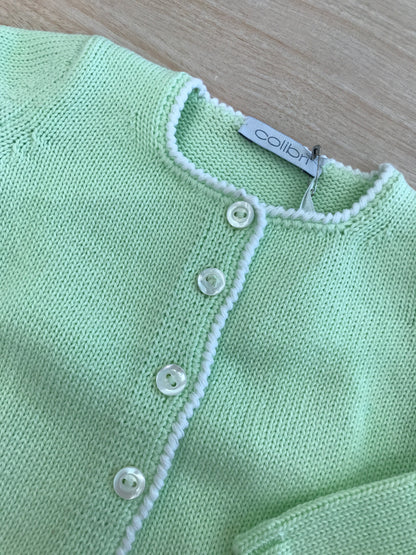 Cardigan Colibrì in filo verde manica lunga con profilo bianco con bottoncini