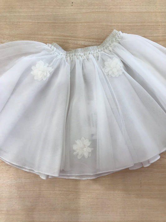 Gonna Nanan in tulle bianca con fiorellini con elastico brillantinato in vita