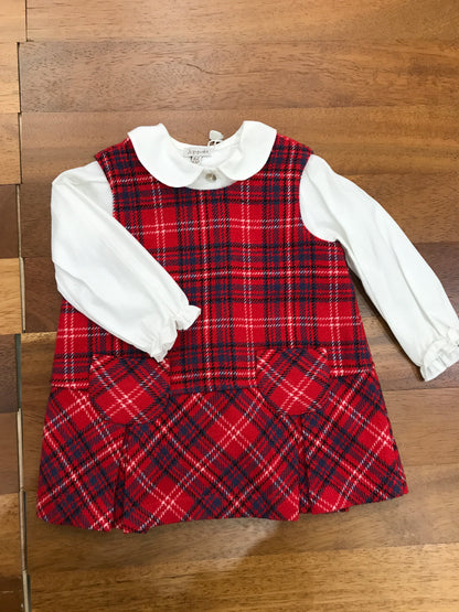 Abitino Juppolà scozzese rosso in caldo cotone con camicia bianca manica lunga caldo cotone