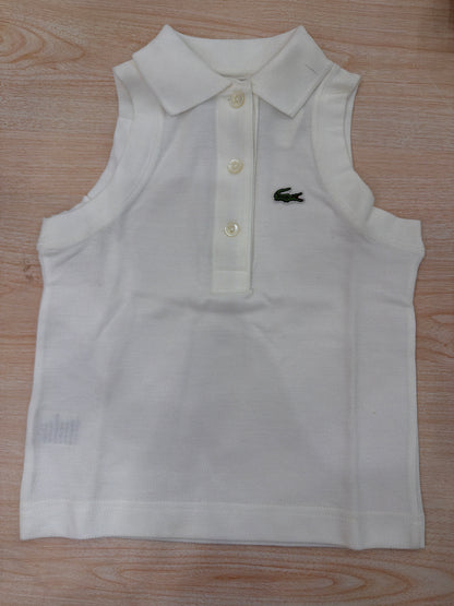 Polo Lacoste in cotone smanicata con bottoncini e logo ricamato lateralmente