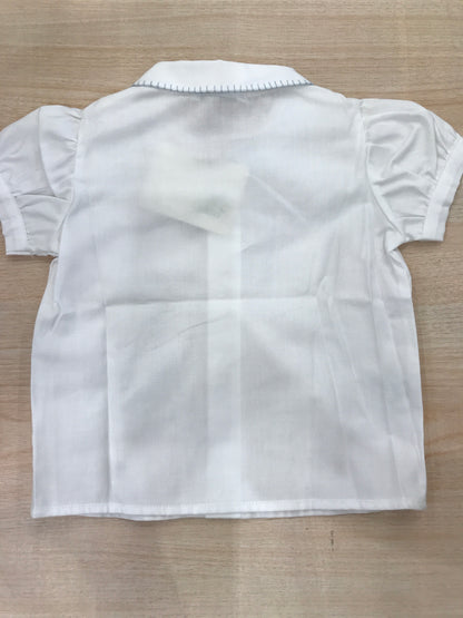 Camicia Colibrì in cotone mezza manica a sbuffo con colletto rifinito in celeste