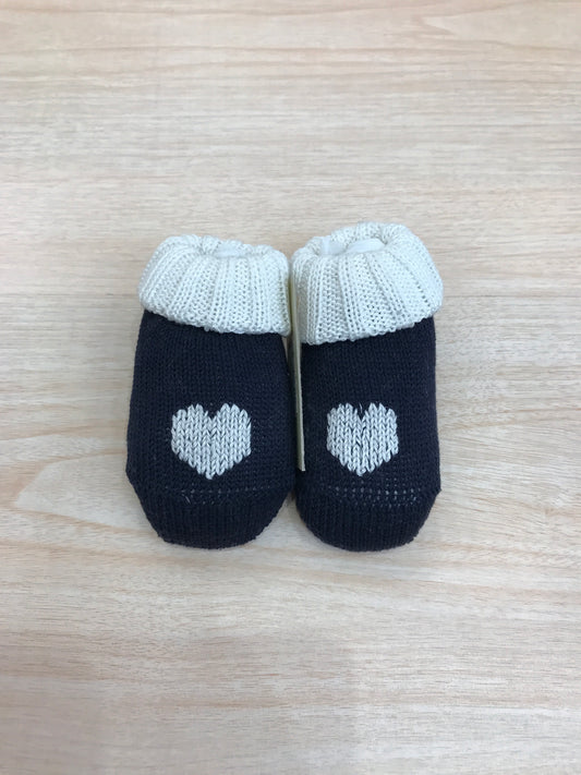 Babbucce Ivory in filo blu scuro con cuoricini bianchi sul davanti