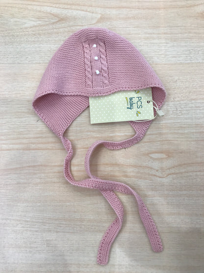Cuffia PCS in filo rosa con pois in rilievo bianchi e trecce