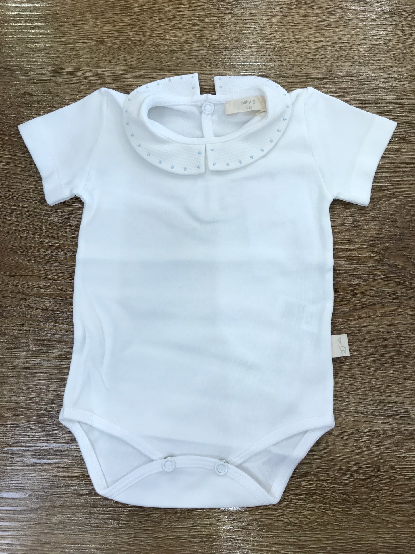 Body Baby Gi in cotone mezza manica con collo rotondo con pois celesti