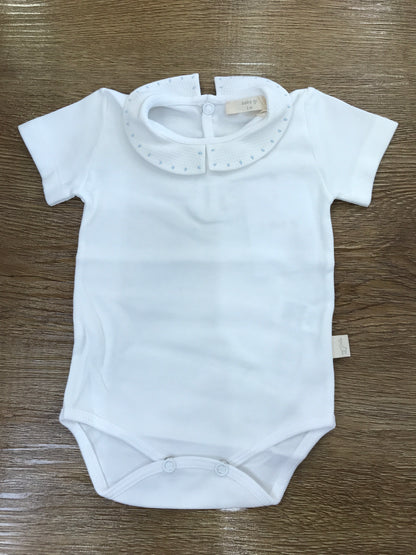 Body Baby Gi in cotone mezza manica con collo rotondo con pois celesti