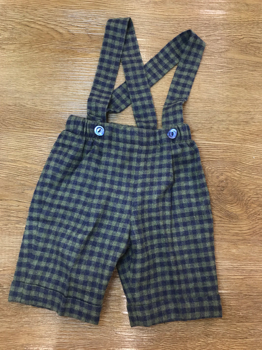 Pantalone Colibrì in panno con bretelle a quadretti blu scuro