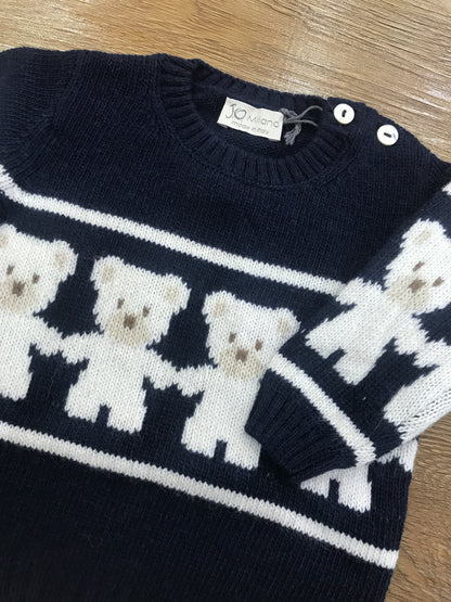 Maglione Jo Milano in lana con piccoli orsetti in panna sul davanti e sulle maniche
