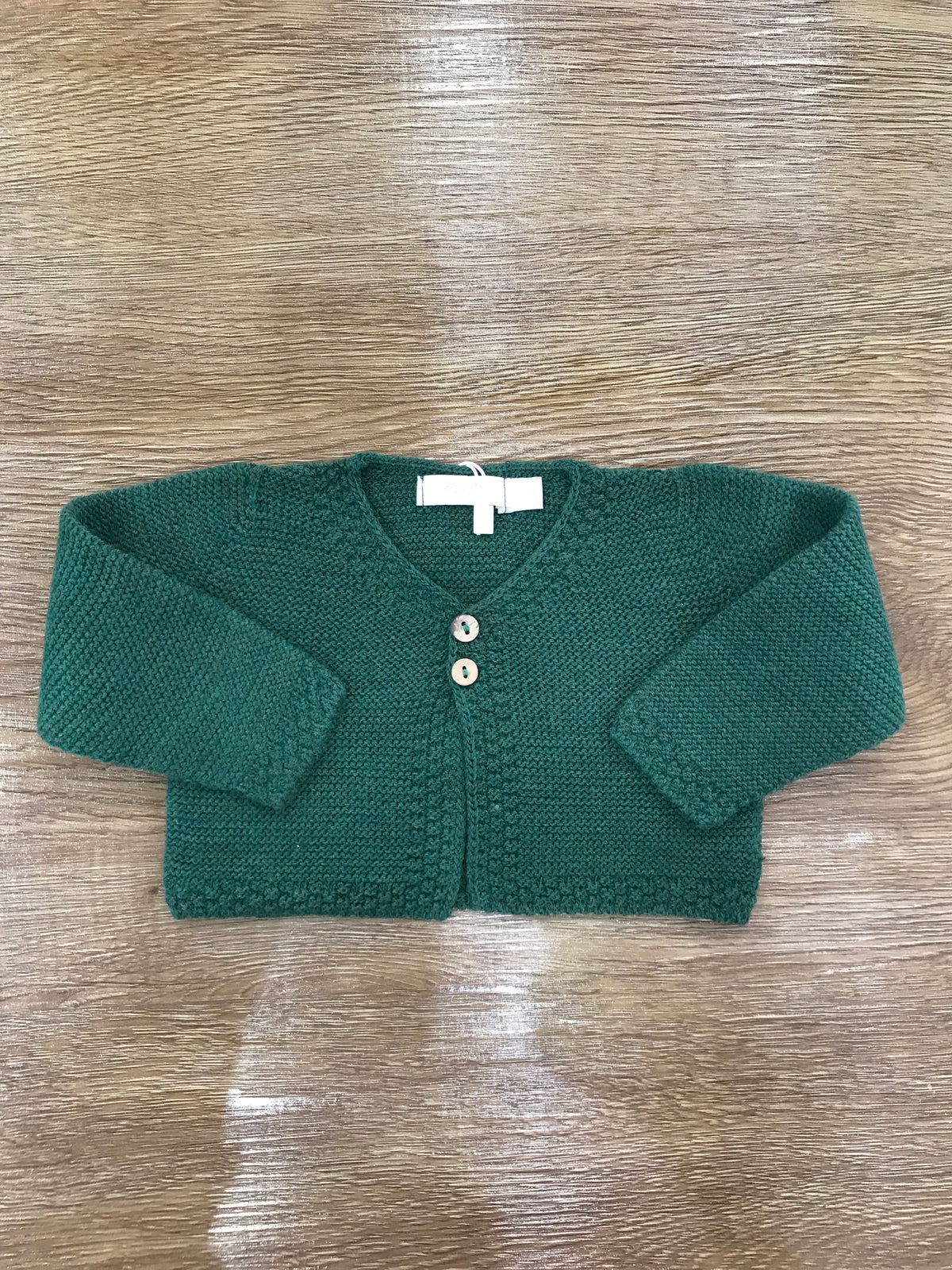 Cardigan PCS in acrilico verde con due piccoli bottoncini