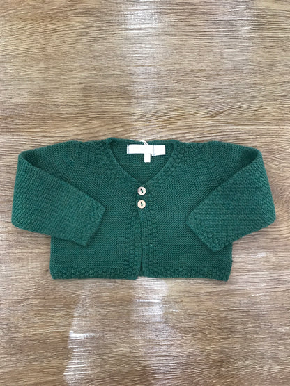 Cardigan PCS in acrilico verde con due piccoli bottoncini
