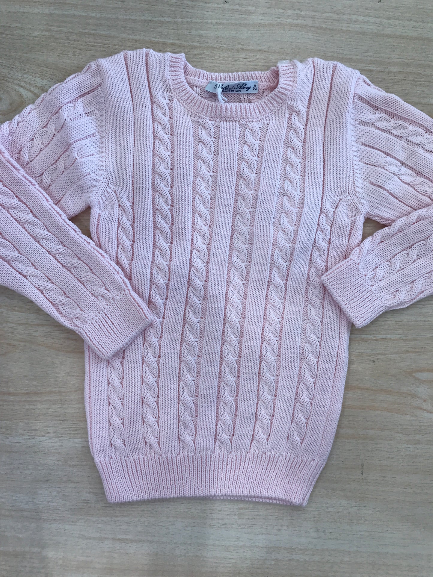 Maglione Bebè di Almy in filo manica lunga con lavorazione di trecce