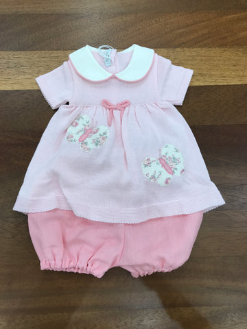 Completo Baby Lord in filo due pezzi mezza manica con farfalle e culotte in lino