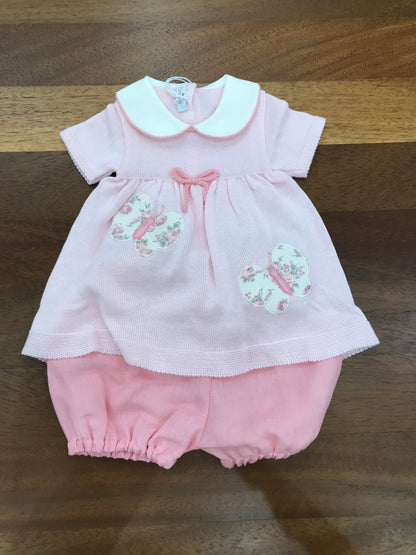 Completo Baby Lord in filo due pezzi mezza manica con farfalle e culotte in lino