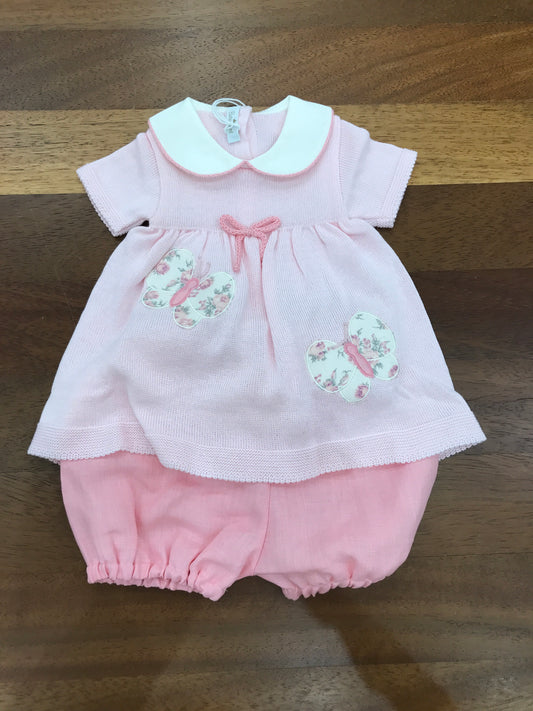 Completo Baby Lord in filo due pezzi mezza manica con farfalle e culotte in lino
