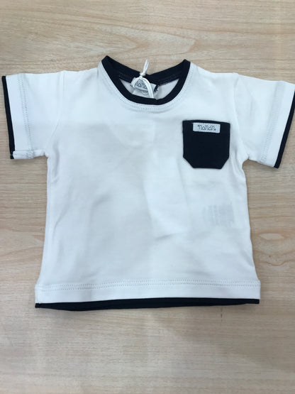 T-shirt Nanan mezza manica in cotone bianca con rifiniture in blu scuro
