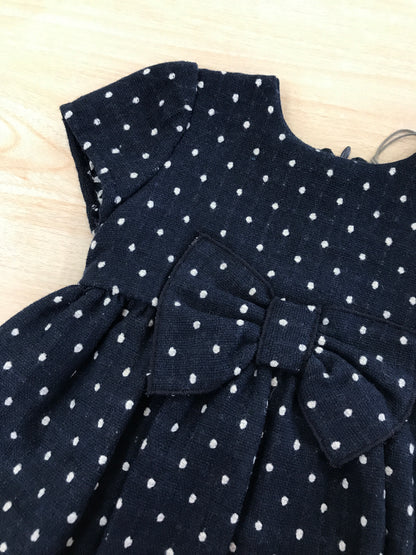 Abito Jo Milano in cotone blu scuro con pois bianchi mezza manica con fiocco al centro