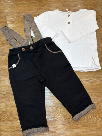 Tuta Coccodè due pezzi in caldo cotone pantalone con bretelle e t-shirt bianca basica
