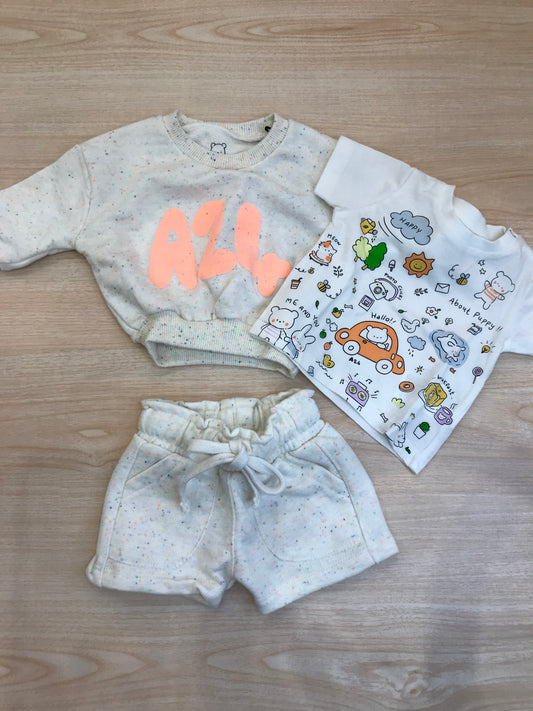 Tuta AVentiquattrore in cotone pantalone corto t-shirt con disegni felpina e sacca abbinata