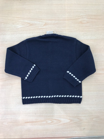 Cardigan Paz Rodriguez in filo blu scuro con rifiniture bianche e piccoli bottoncini