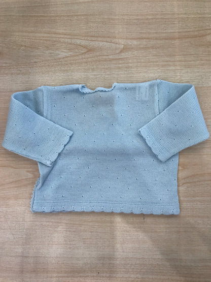 Cardigan Baby Lord in filo celeste ad incrocio bucherellato