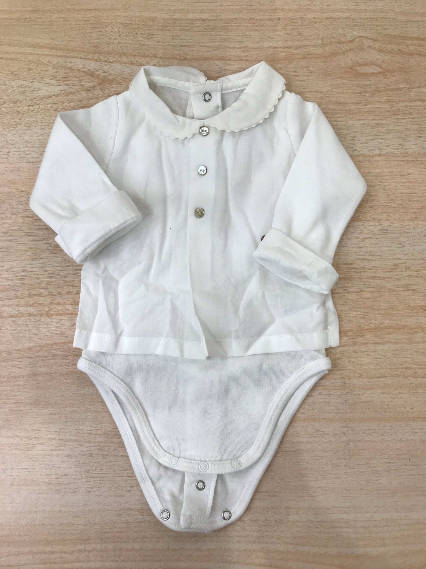 Body Laranjinha in cotone manica lunga bianco con effetto camicia con colletto tondo smerlato
