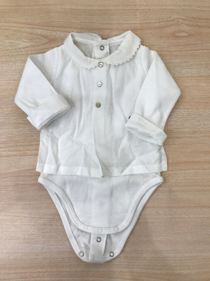 Body Laranjinha in cotone manica lunga bianco con effetto camicia con colletto tondo smerlato