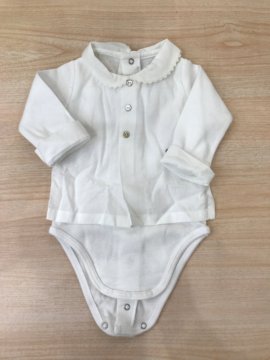 Body Laranjinha in cotone manica lunga bianco con effetto camicia con colletto tondo smerlato