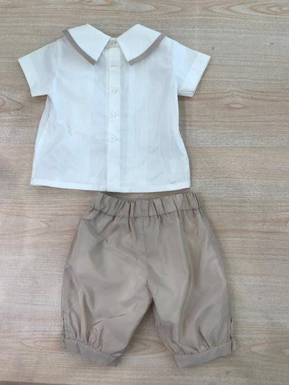 Completo Cielo Blu in cotone camicia mezza manica con pieghe con bottoncini sul davanti collo con profilo con pantalone a sbuffo