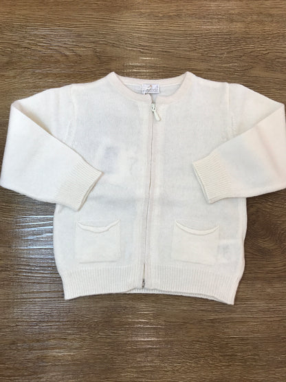 Cardigan Coccodè in lana panna con tasche e zip sul davanti