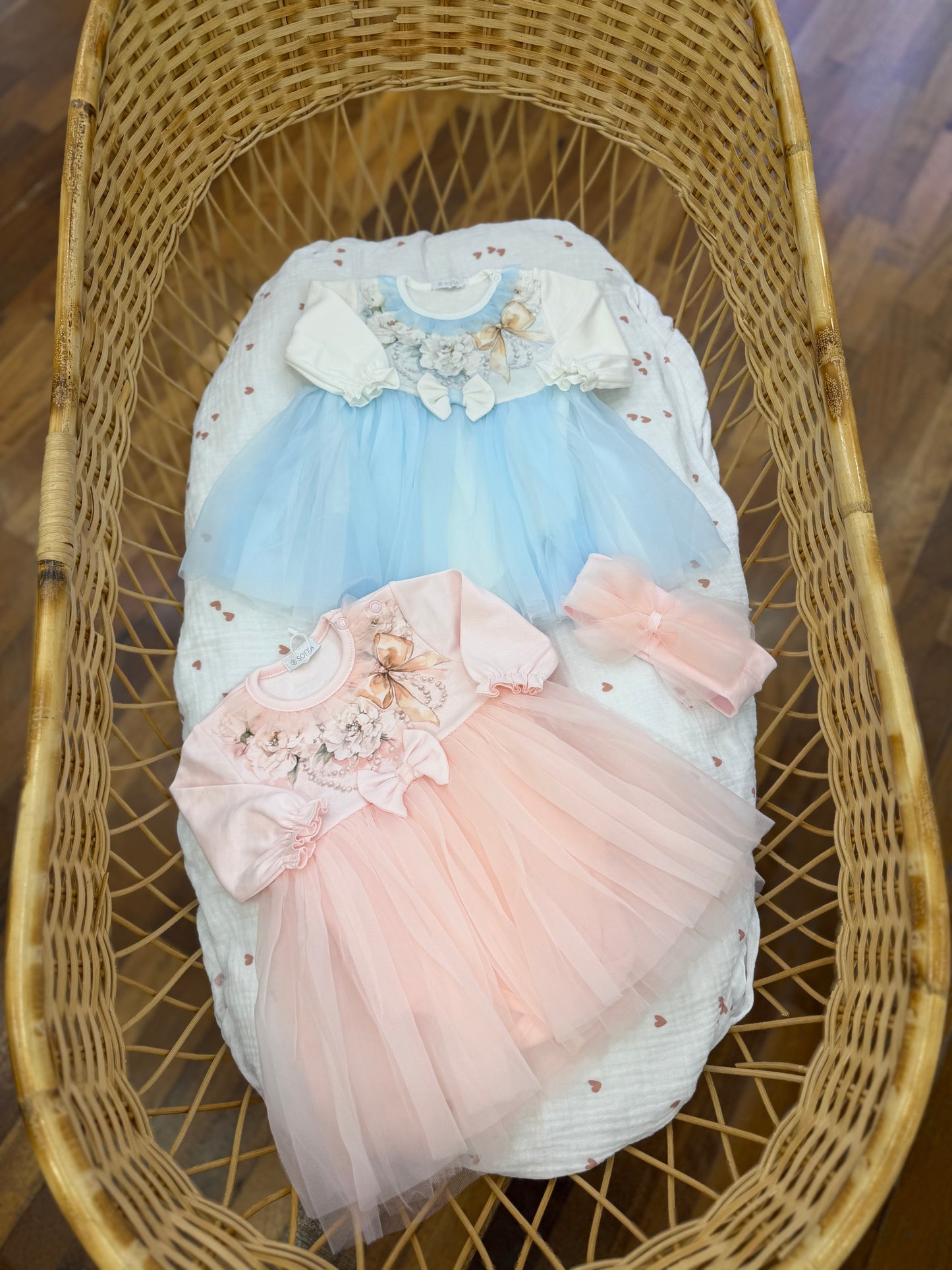 Coordinato Sofija in caldo cotone abitino con tulle e fiori