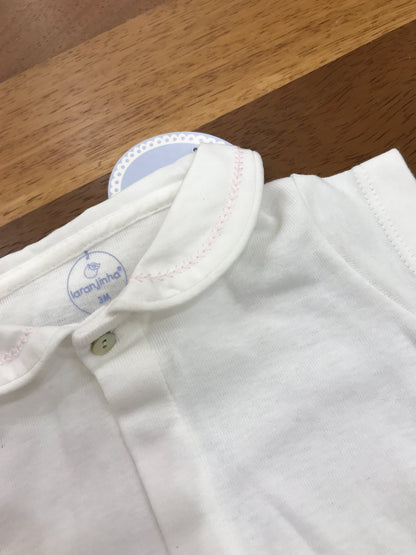 Body Laranjinha in cotone mezza manica con collo ricamato in rosa