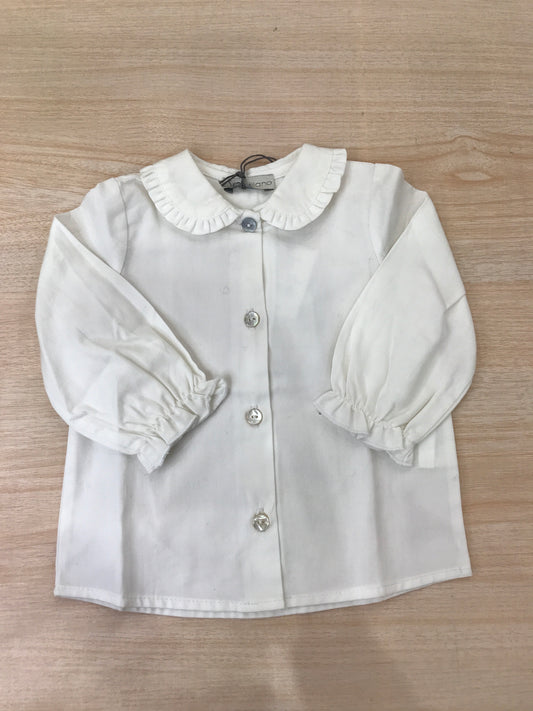 Camicia Jo Milano manica lunga di cotone bianco con manica a sbuffo con colletto con rusche