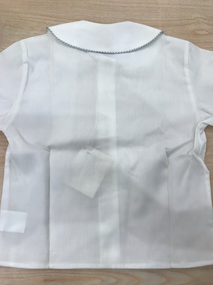 Camicia Le Club in cotone bianca manica lunga lunga con bottoncini sul davanti colletto tondo rifinito con celeste