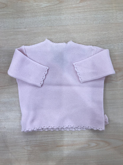 Cardigan Baby Lord in filo rosa chiusura ad incrocio con fiocchetti ai due lati