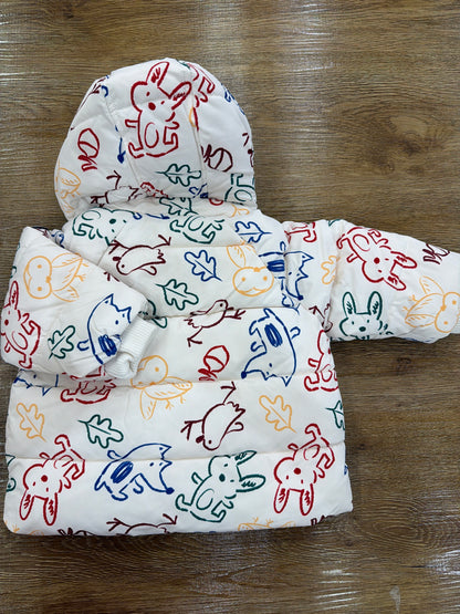 Giubbotto Petit Bateau imbottito con cappuccio con disegni di animaletti colorati