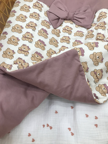 Coperta Nanan in caldo cotone con piccoli orsetti e fiocco