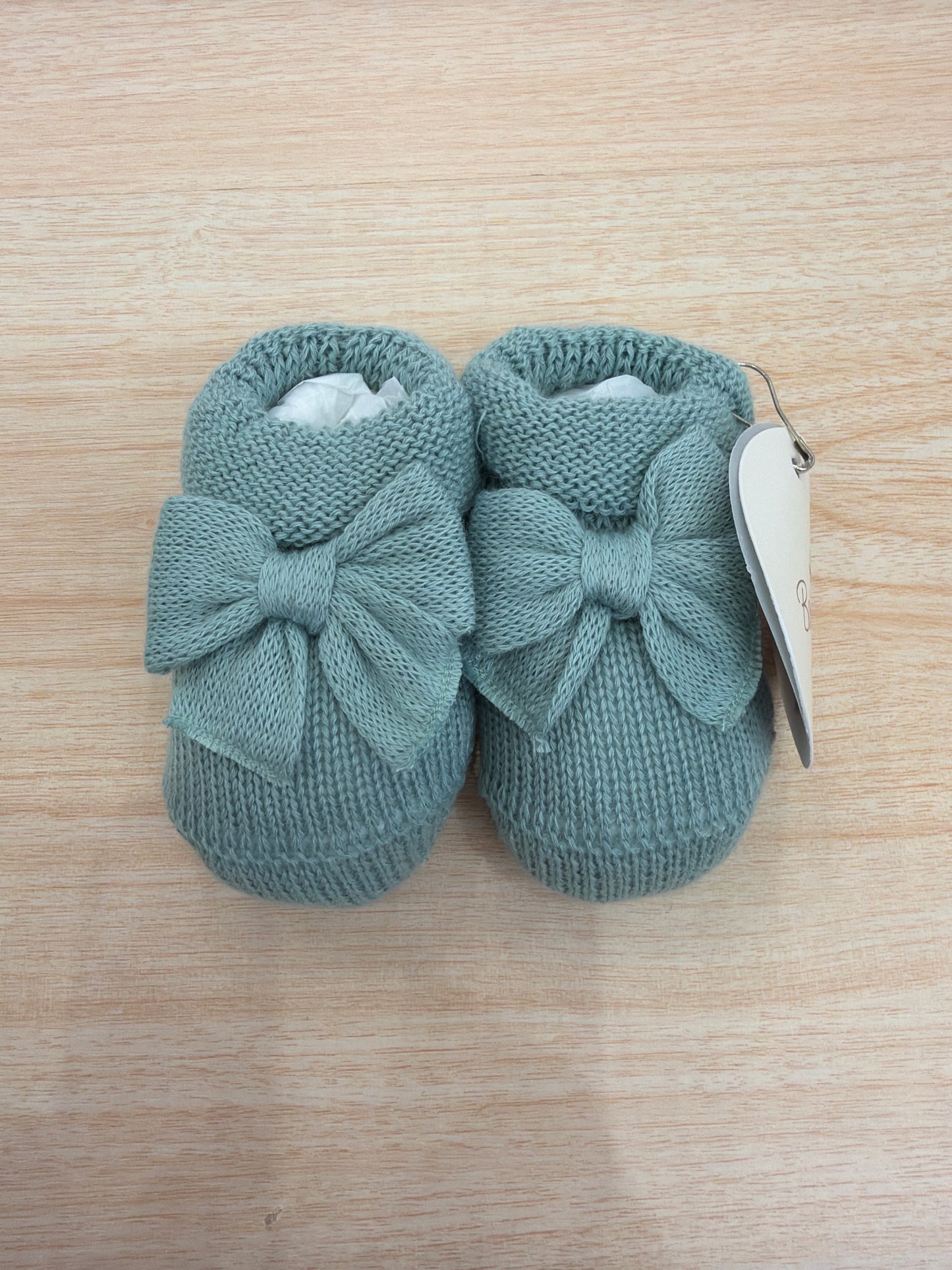 Babbucce Baby Lord in filo verde con fiocco sul davanti