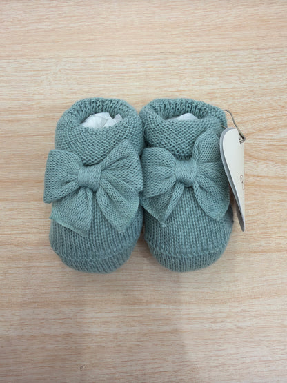 Babbucce Baby Lord in filo verde con fiocco sul davanti
