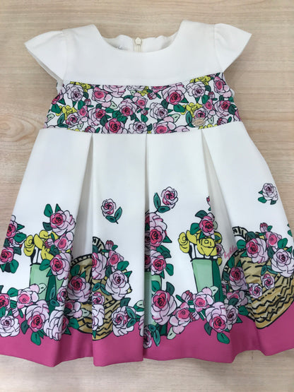 Abito Byblos in cotone con fantasia a fiori smanicato con rusche con zip sul retro