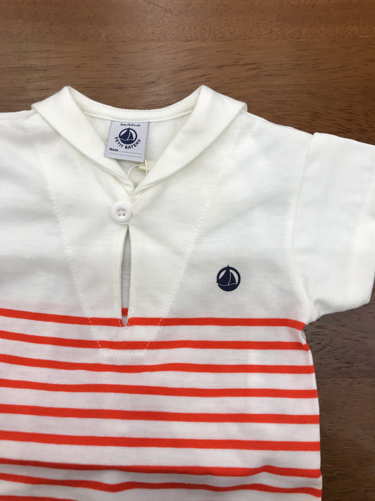 Completino Petit Bateau in cotone due pezzi a righe mezza manica con collo marinaretto