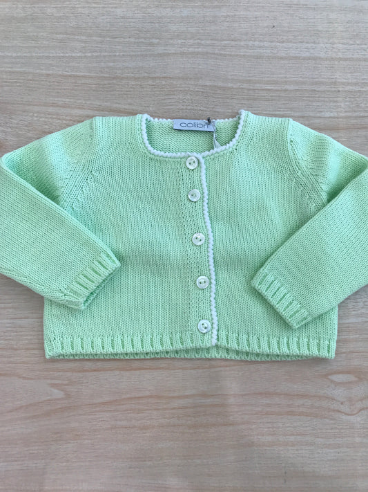 Cardigan Colibrì in filo verde manica lunga con profilo bianco con bottoncini
