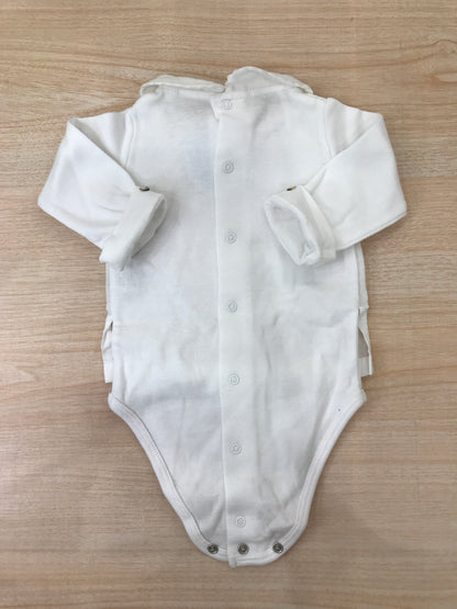 Body Laranjinha in cotone manica lunga bianco con effetto camicia con colletto tondo smerlato