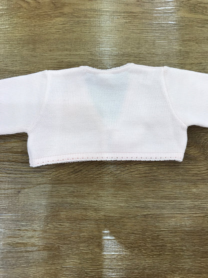 Cardigan Baby Lord in lana rosa con fiocchetto per chiusura