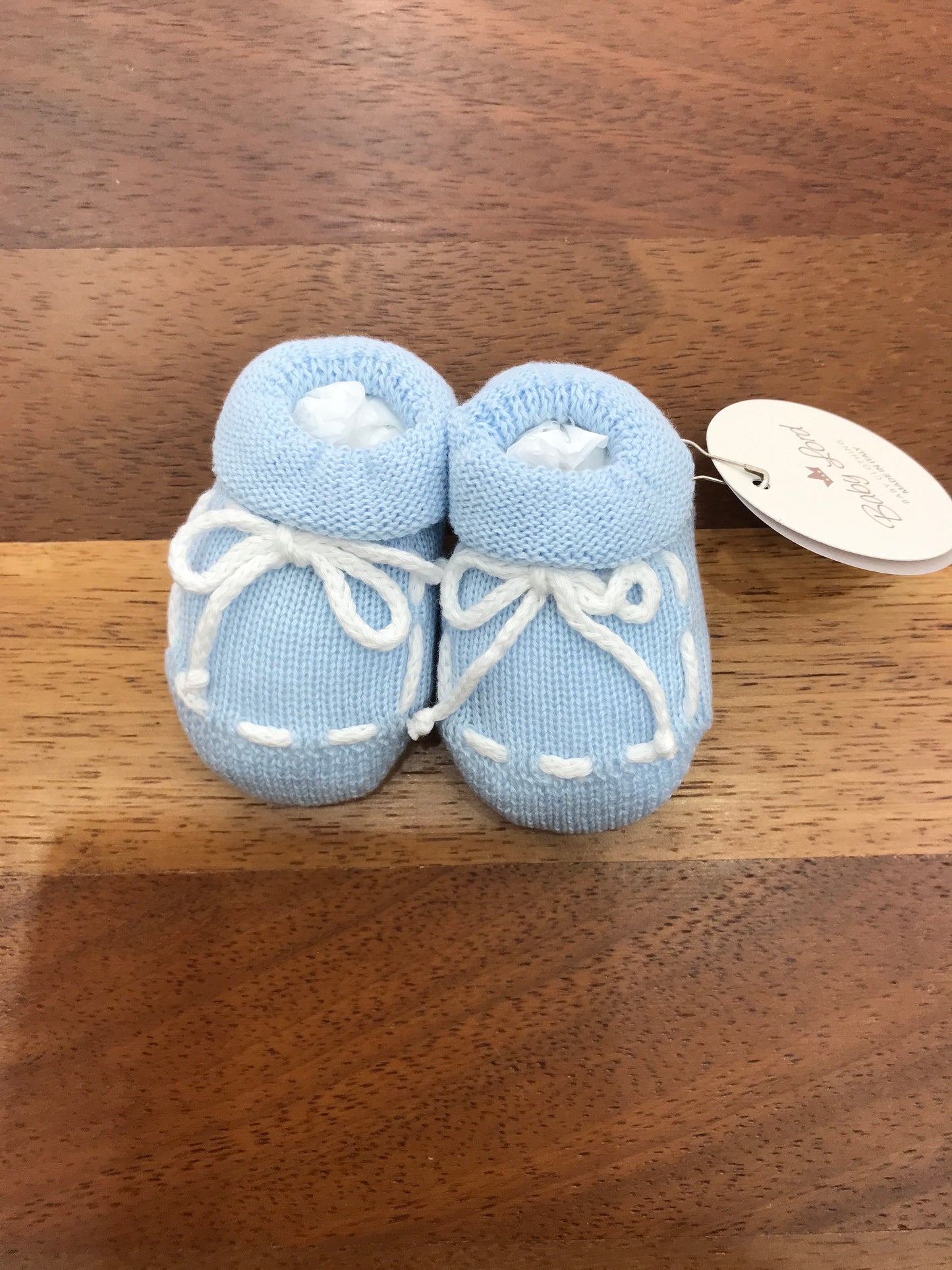 Babbucce Baby Lord in filo celeste con ricamo bianco