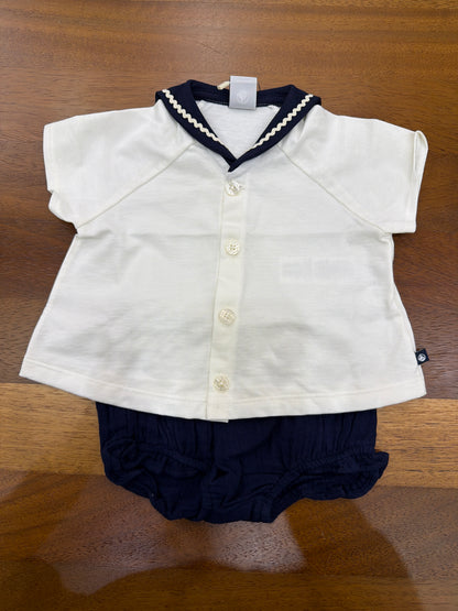 Completino Petit Bateau in cotone mezza manica collo marinaretto con culotte