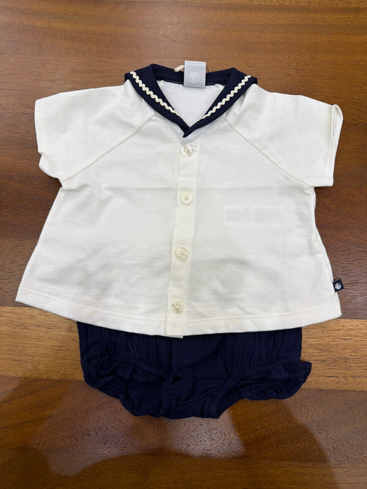 Completino Petit Bateau in cotone mezza manica collo marinaretto con culotte