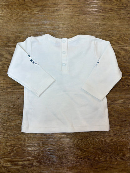 Tuta Coccodè due pezzi pantalone con bretelle blu scuro e t-shirt bianca manica lunga