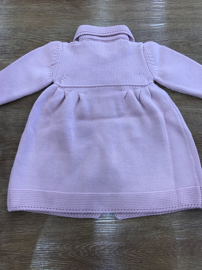 Cappotto Baby Lord in lana rosa antico con fiocchetto rosa e bottoncini a forma di cuore