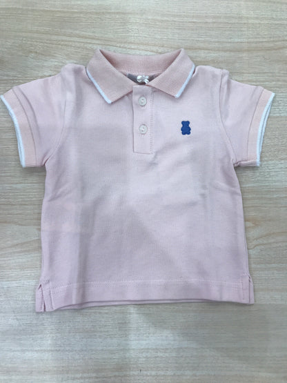 Polo Nanan in cotone mezza manica rosa con rifiniture bianche
